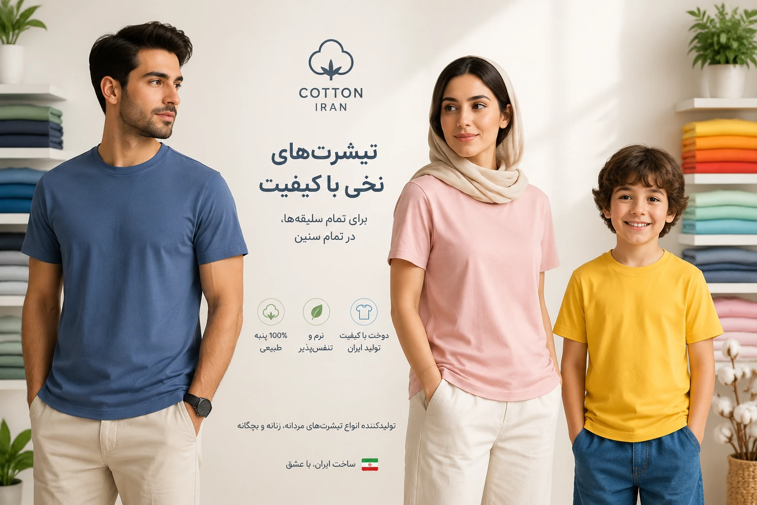 تیشرت نخ پنبه خالص صادراتی؛ راهنمای کامل خرید تیشرت با کیفیت از تولیدی پنبینه