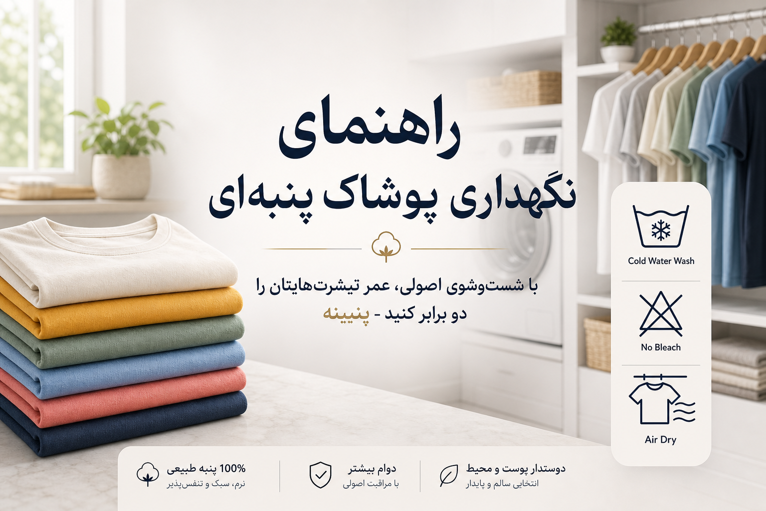 چطور عمر تیشرت‌های نخ پنبه خود را دو برابر کنیم؟ راهنمای کامل شست‌وشو و نگهداری
